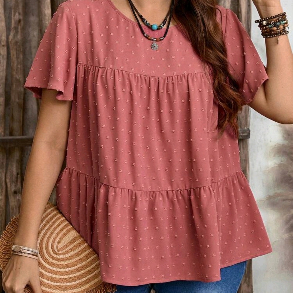 Shein EMERY ROSE Women's Solid Color Round Neck Ruffled Peplum Top 3X